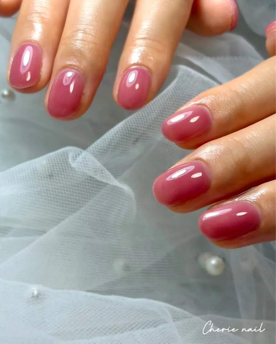 ネイル ジェルネイル オフィスネイル ワンカラーネイル ピンク シンプルネイル ハンドネイル Cherienail yunaのネイルデザイン