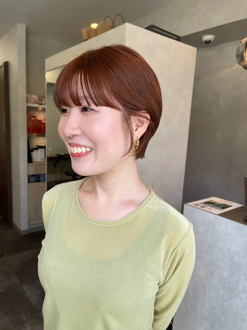 ショート カラー ブリーチ ブラウンカラー ダブルカラー ブリーチなしカラー オレンジ ダブルカラー /まつ毛パーマ🎀のヘアスタイル