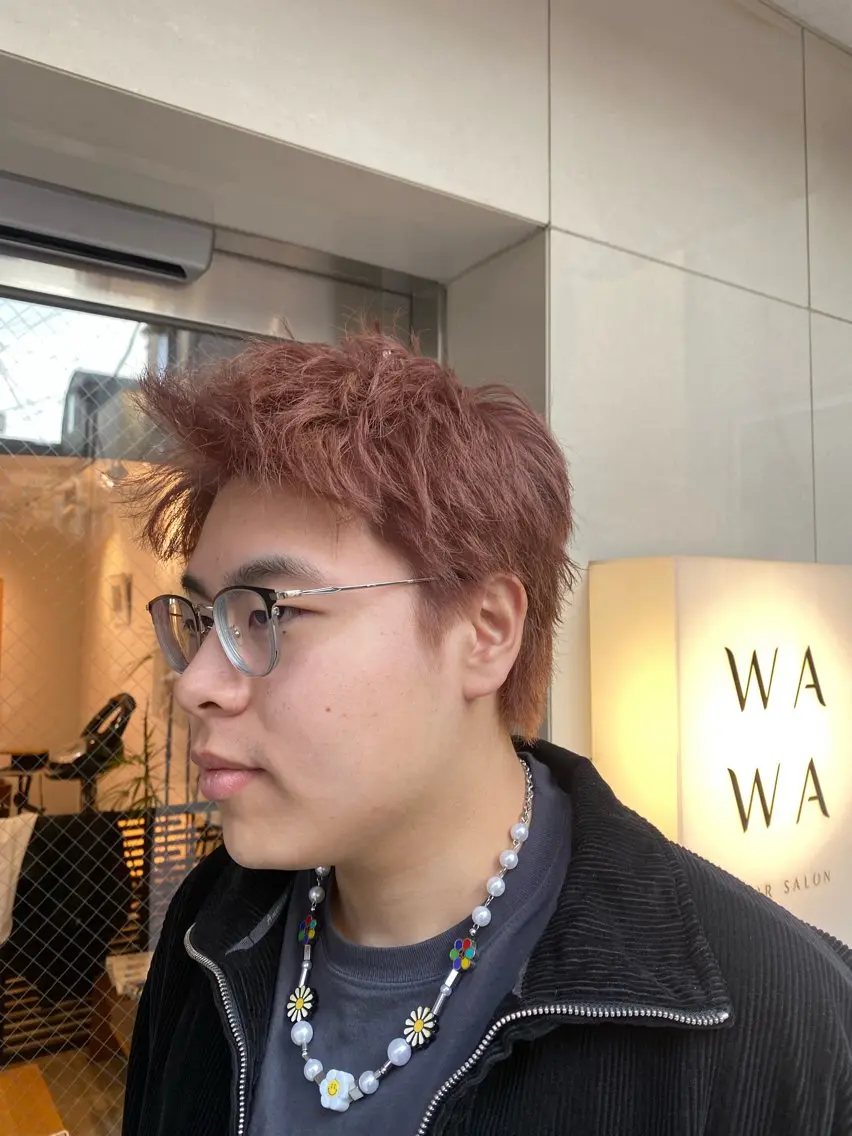 ショート メンズ アップバング 刈り上げ ショートヘア カット 艶カラー、パーマ 祥一朗　WAWAのヘアスタイル