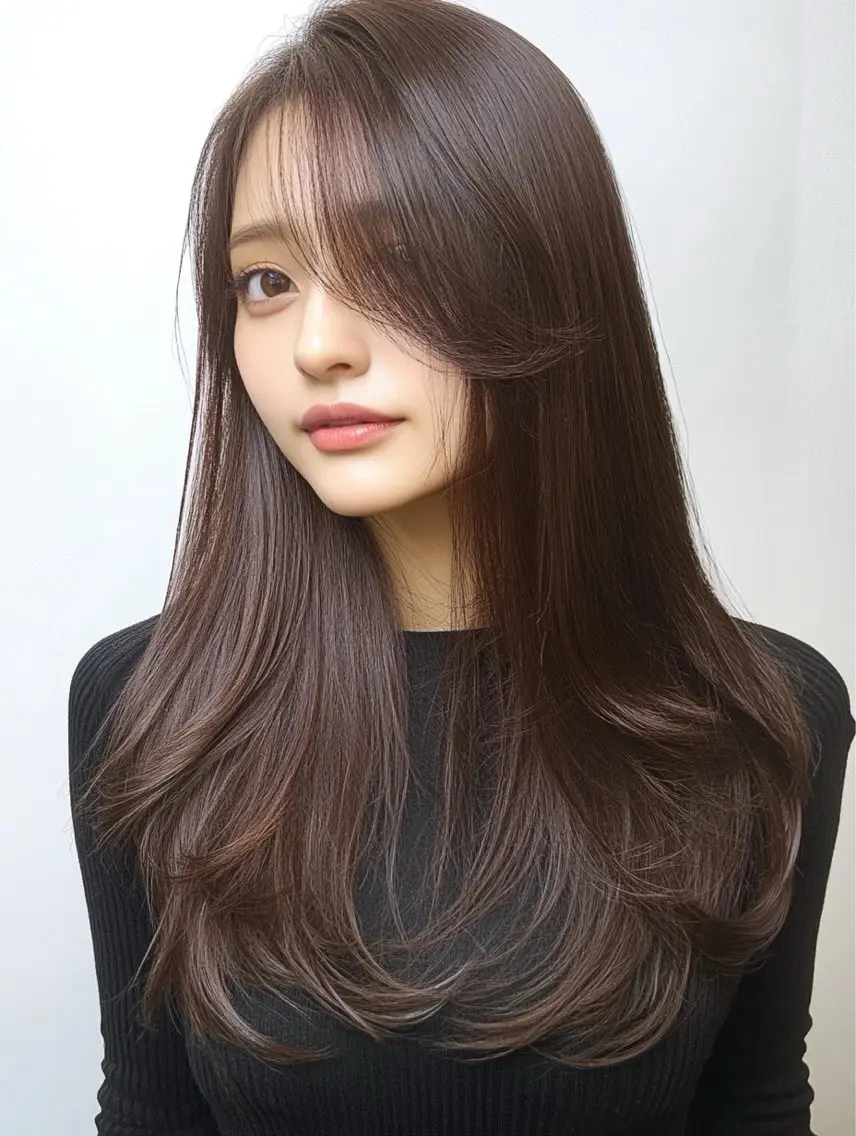 ロング レイヤーカット ブリーチなしWカラー ヘアセット菜希のヘアスタイル
