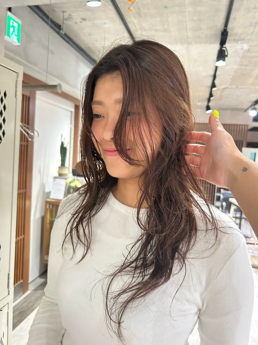 セミロング カラー パーマ セミロングパーマ レイヤーカット デジタルパーマ スパイラルパーマ カット パーマ ayano/パーマ/ 暖色カラーのヘアスタイル
