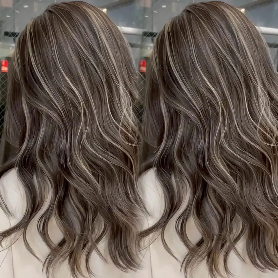 ロング カラー ベージュカラー グレージュ ハイライトカラー ハイライト カット ヘアカラー トリートメント 表参道/ハイライト バレイヤージュのヘアスタイル
