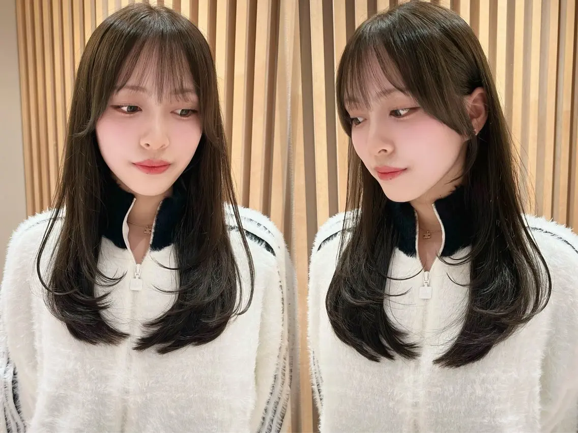 セミロング カラー カット ヘアカラー トリートメント 興津/韓国レイヤー ダブルカラー美髪縮毛のヘアスタイル