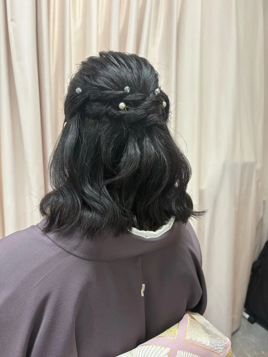 ヘアアレンジ ハーフアップ 着物ヘア ヘアサロン ミカヅキのヘアスタイル