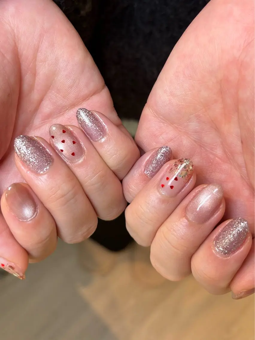 ネイル アートネイル ハート 韓国ネイル マグネットネイル 冬ネイル ハンドネイル Kai  nail Mayukoのネイルデザイン