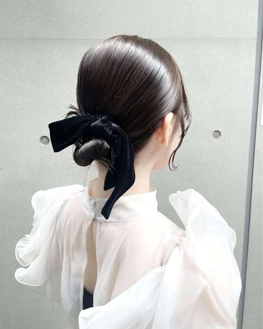ロング ヘアアレンジ お団子ヘア 結婚式・ブライダル ヘアセット ✨透明感ケアカラー✨ 長野ゆきなのヘアスタイル