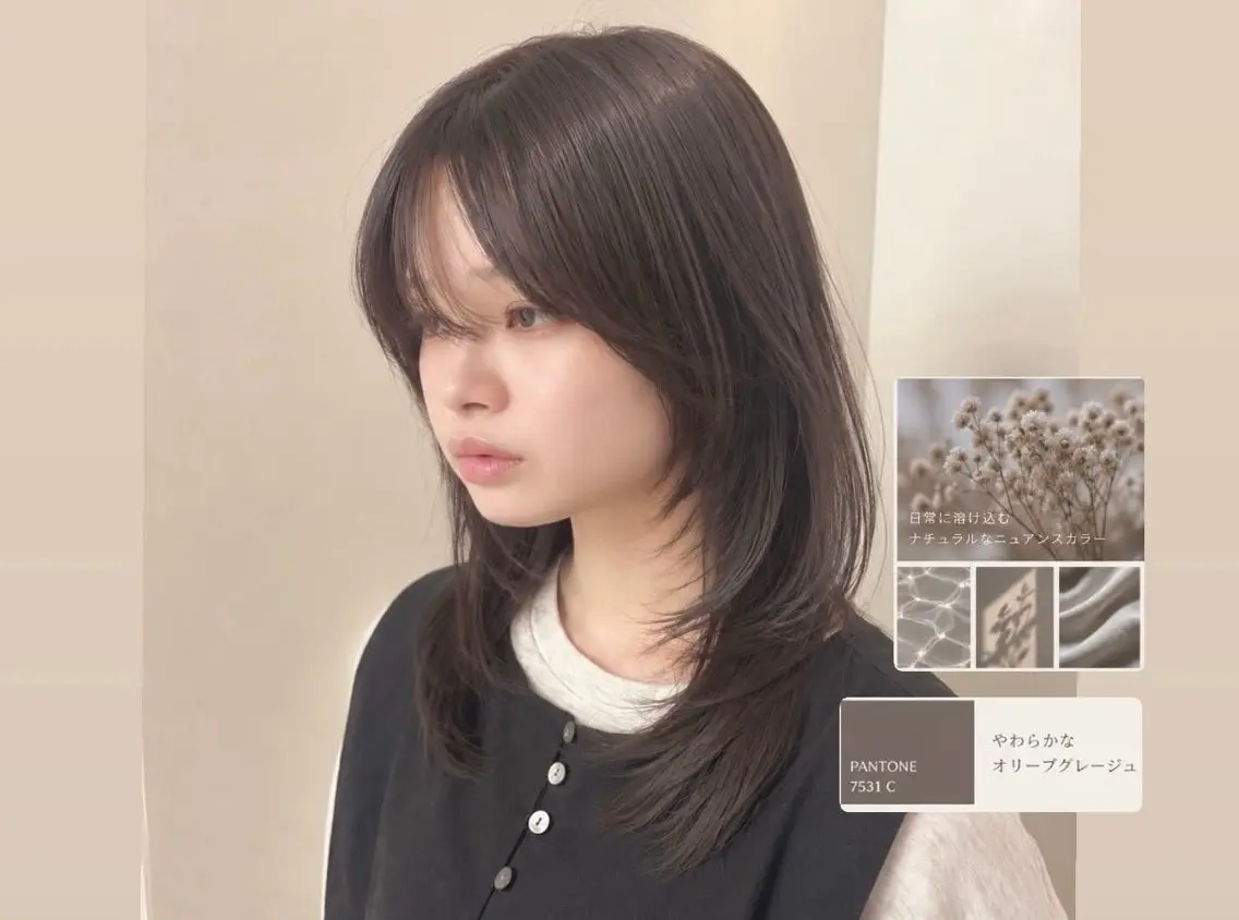 ミディアム カラー 透明感カラー グレージュ オリーブグレージュ オリーブグレー ヘアカラー トリートメント ヒナ/酸性ストレート /髪質改善のヘアスタイル