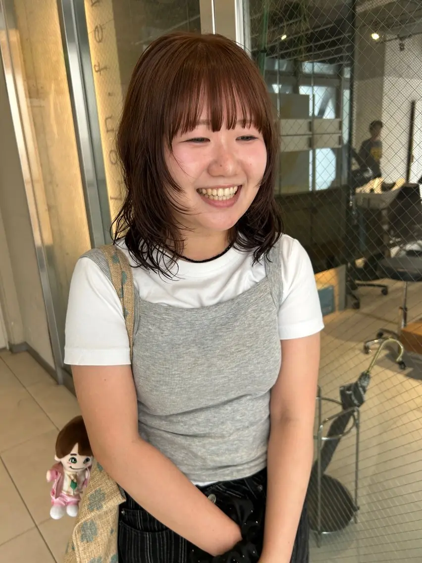 ミディアム カラー パーマ ミディアムパーマ レイヤーカット baLon.fem/ 澤田 奈々子のヘアスタイル