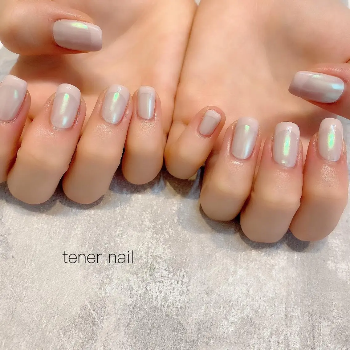 ネイル オーロラネイル フレンチネイル ミラーネイル ピンク テネルネイル tener nailのネイルデザイン