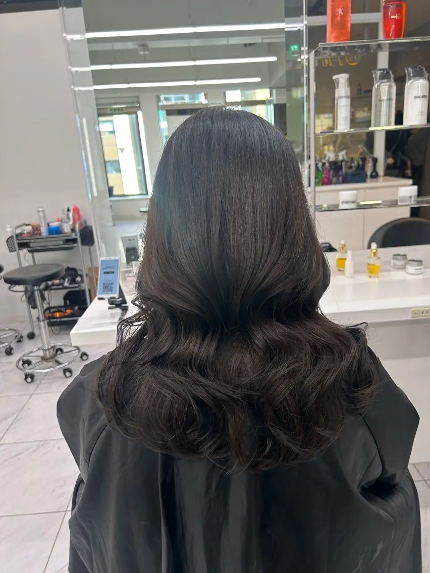 ロング カラー パーマ ヘアアレンジ メンズ キッズ ブリーチなしカラー/ ブラウン/レイヤーのヘアスタイル