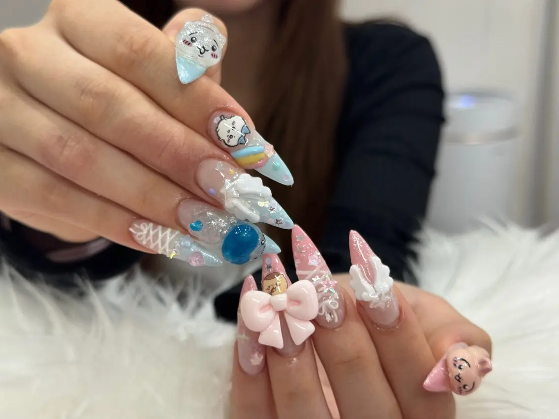 ネイル ハンドネイル ハンドケア 🎀うかん 🎀チップ長さ出しのネイルデザイン