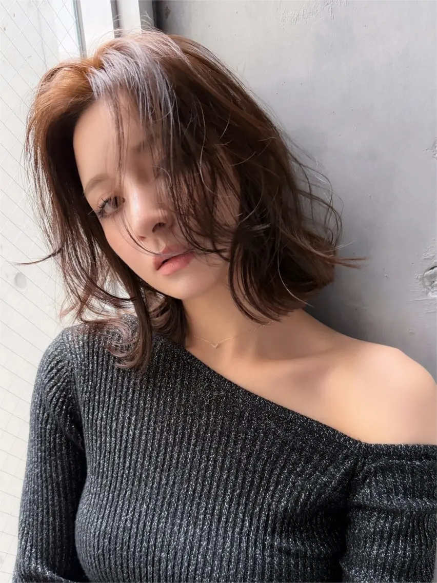 ミディアム カラー ベージュカラー ブラウンカラー ブラウンベージュ ボブ カット ヘアカラー Grow by NYNY 打越裕樹のヘアスタイル