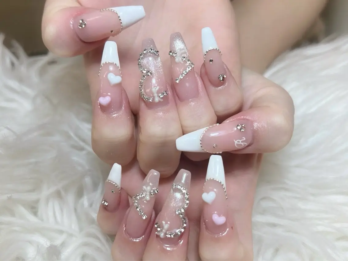 ネイル チークネイル 長さ出し フラッシュネイル ハート キラキラネイル ハンドネイル Kei Nailのネイルデザイン