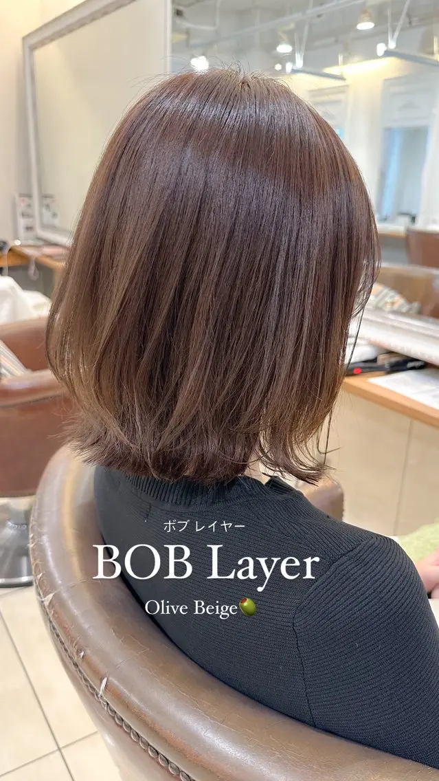 セミロング カラー ベージュカラー オリーブベージュ ボブ レイヤーカット カット ヘアカラー ✨カラー支持No.1 🧸ワキ カナコ🧸のヘアスタイル