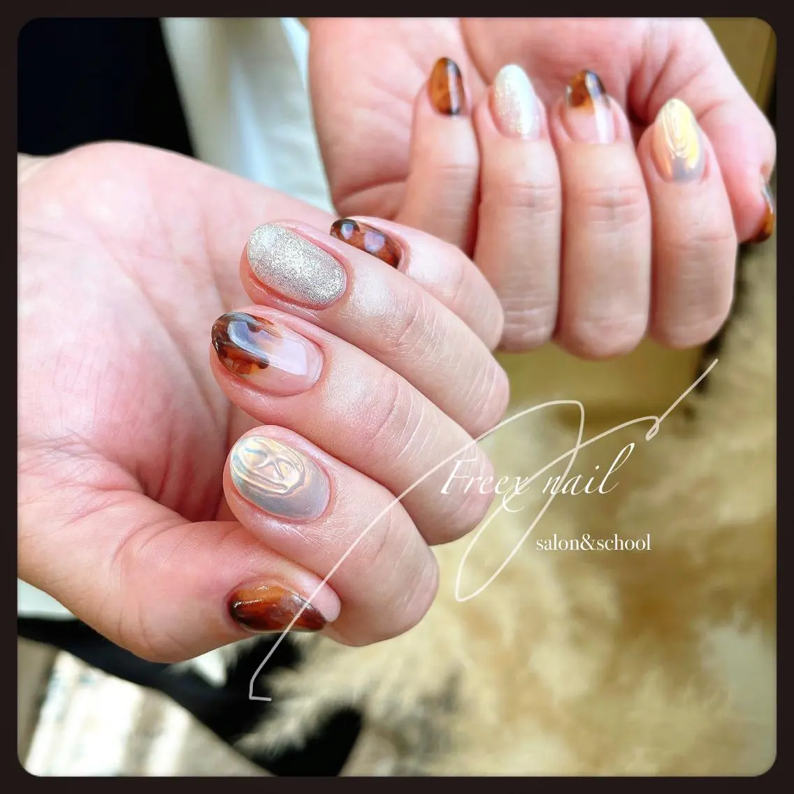 ネイル べっ甲ネイル ハンドネイル ハンドケア freex nail /ニュアンス/個性派のネイルデザイン