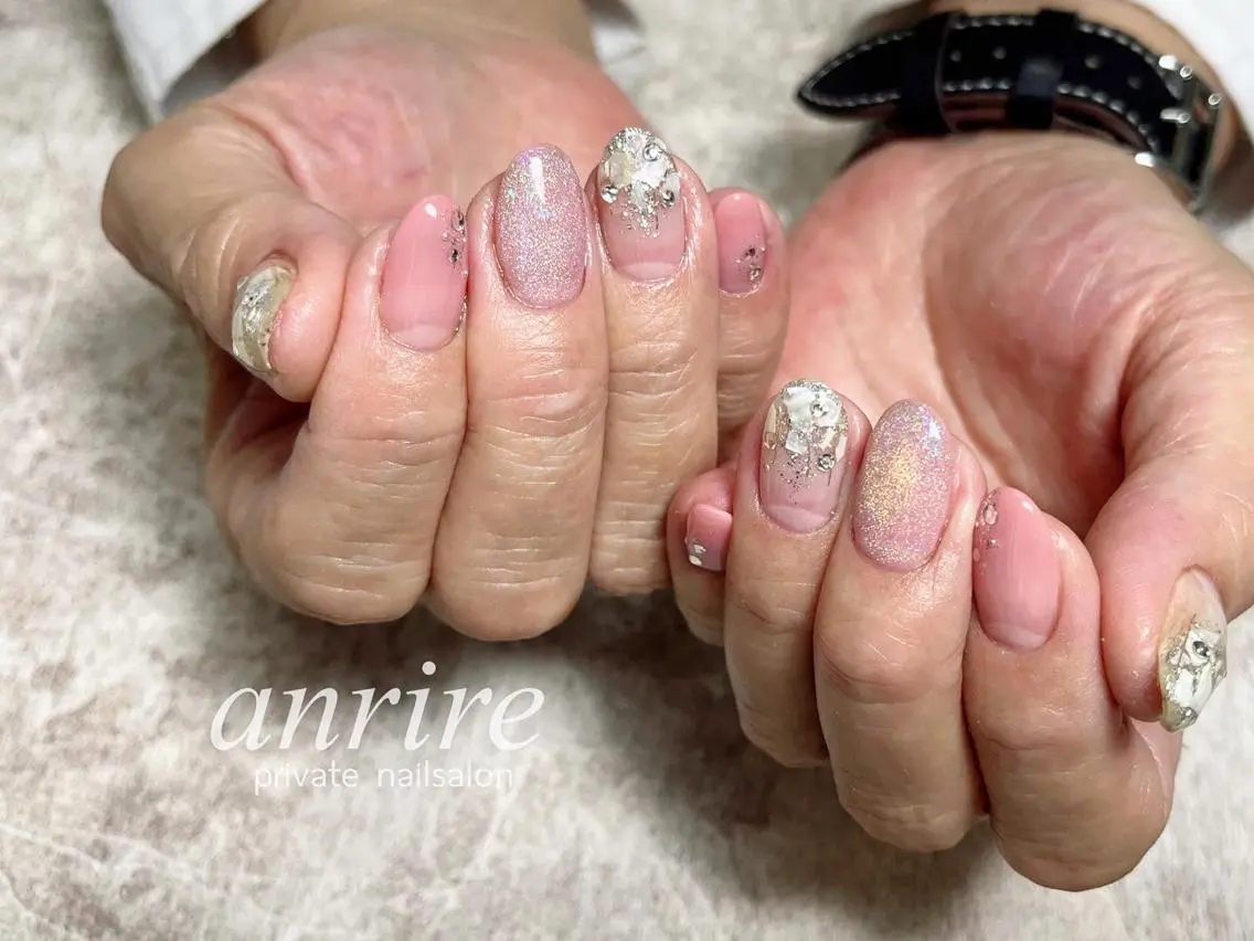 ネイル ジェルネイル キラキラネイル ラメ(グリッター) マグネットネイル オフィスネイル ハンドネイル nailsalon anrireのネイルデザイン