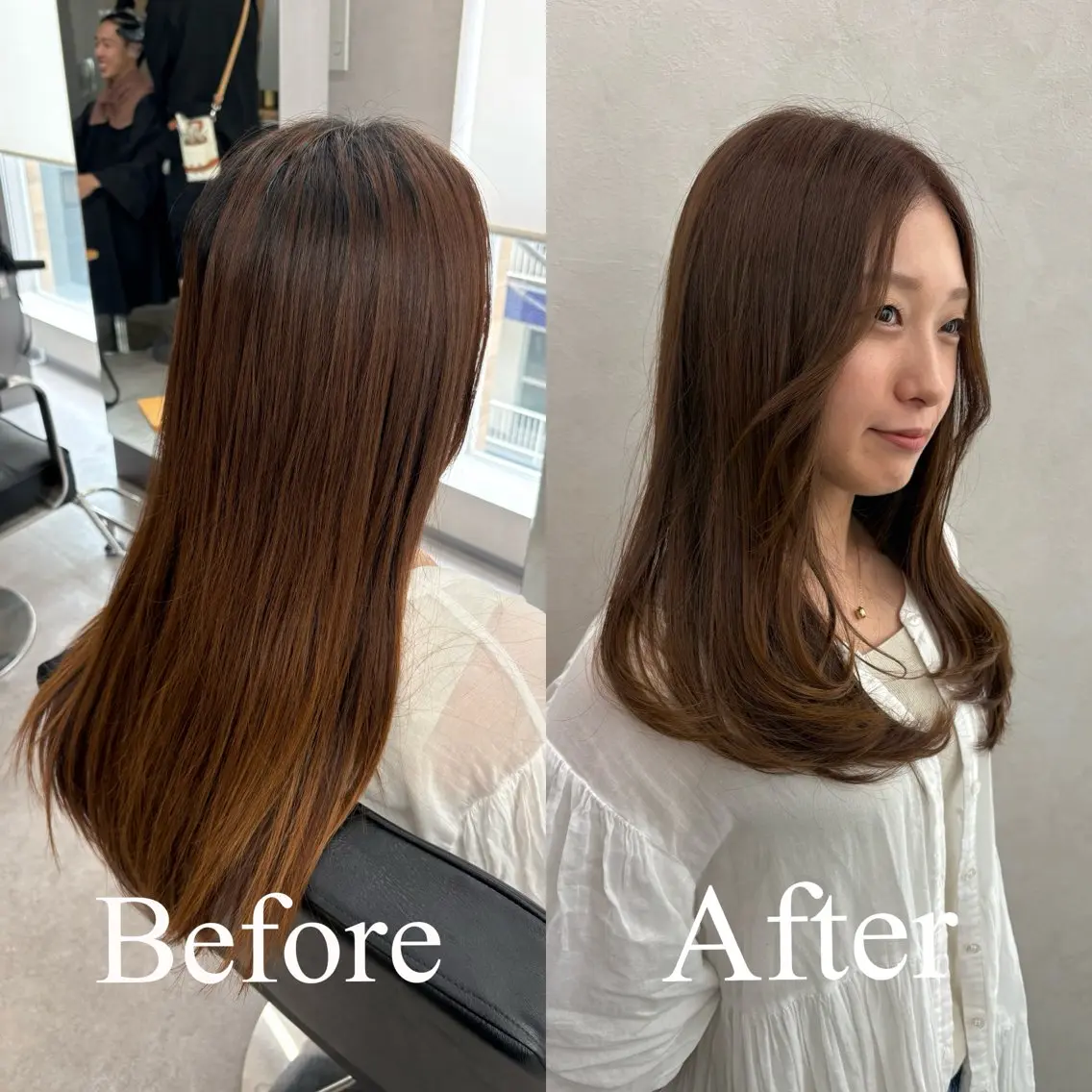 ロング カラー ロングレイヤー ベージュカラー ミルクティーベージュ レイヤーカット ロング カット ヘアカラー トリートメント ショート/ボブ/ お悩み解消🌿神永のヘアスタイル