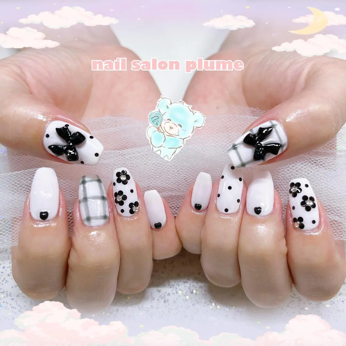 ネイル アートネイル フラワーネイル ジェルネイル ガーリー ハート ハンドネイル plume nail ☆韓国ネイルのネイルデザイン