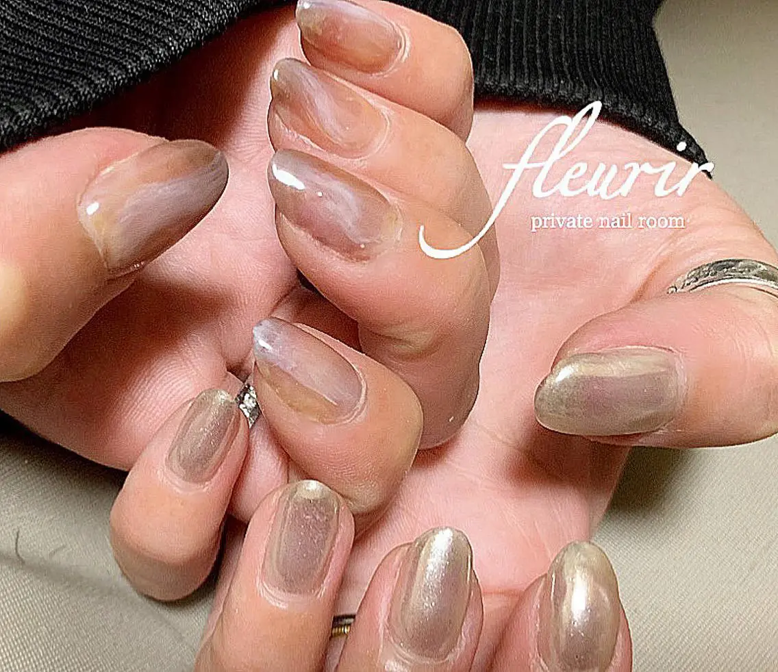 ネイル クリアネイル ミラーネイル ニュアンスネイル オフィスネイル ホワイト フルリール 【プライベートサロンのネイルデザイン