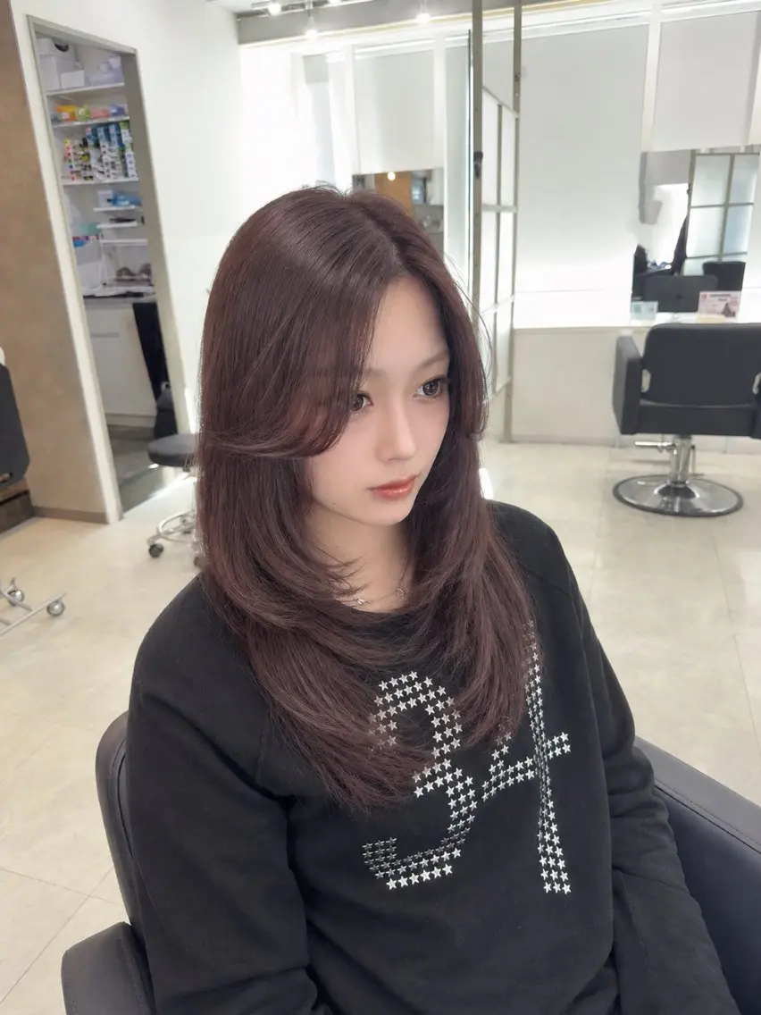 セミロング ラベンダーブラウン カット ヘアカラー トリートメント ヘアセット MAHO/透明感カラ ー/髪質改善🍒のヘアスタイル