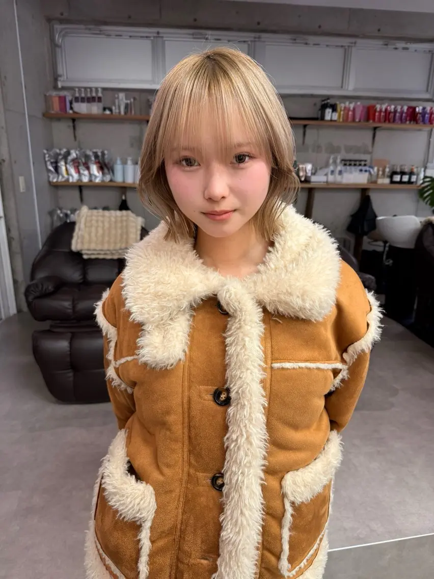 ミディアム 切りっぱなしボブ ボブ くびれヘア ショート パーマ専門 小山慶太のヘアスタイル