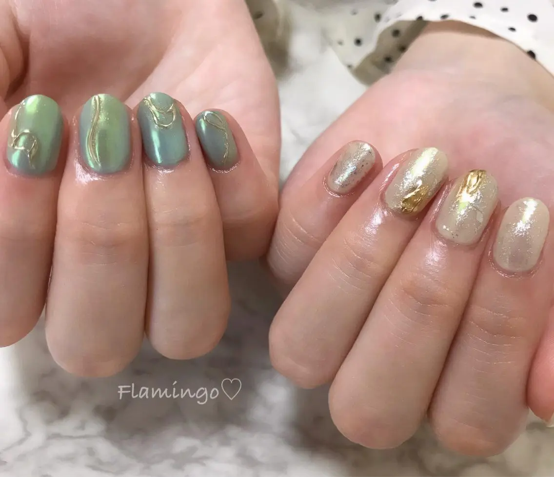 ネイル ミラーネイル ニュアンスネイル フィルイン/爪育成♡ 40代からのサロンのネイルデザイン