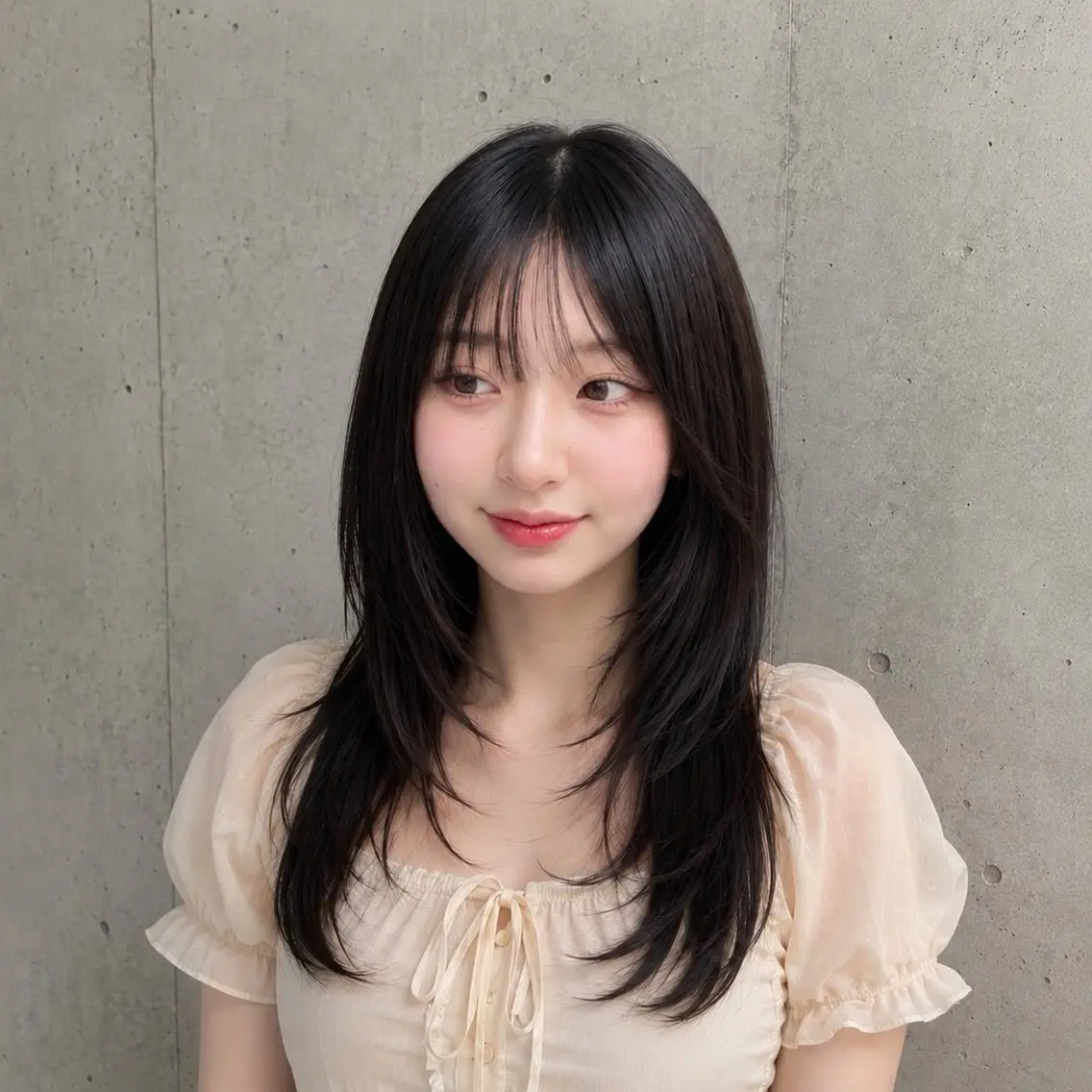 ミディアム カラー 透明感カラー 韓国風ヘア レイヤーカット シースルーバング 小顔カット カット ヘアカラー トリートメント 盛れる顔まわりカット 髪質改善/渋谷/れんのヘアスタイル
