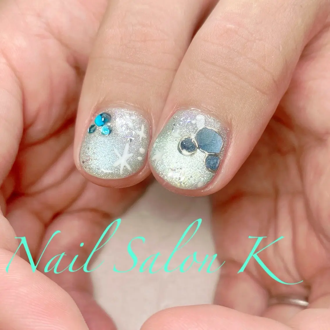 ネイル ブルー ハンドネイル Nail Salon K 🧸美爪育成のネイルデザイン