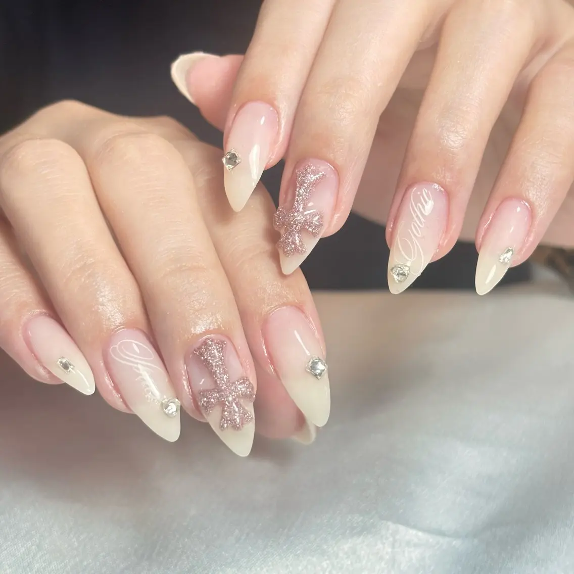 ネイル 桜ネイル 長さ出し フレンチネイル 韓国ネイル マグネットネイル ハンドネイル Kiwami nailsalonのネイルデザイン