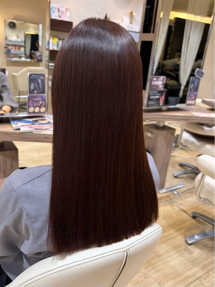 ロング ピンクブラウン 加藤 沙枝のヘアスタイル