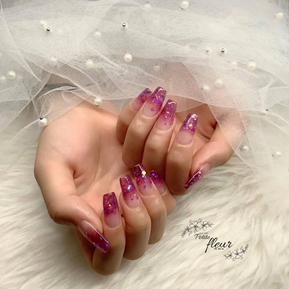 ネイル グラデーション ラメ(グリッター) ラメグラデーション スカルプネイル ❁⃘*。Petite fleur❁⃘*りさのネイルデザイン