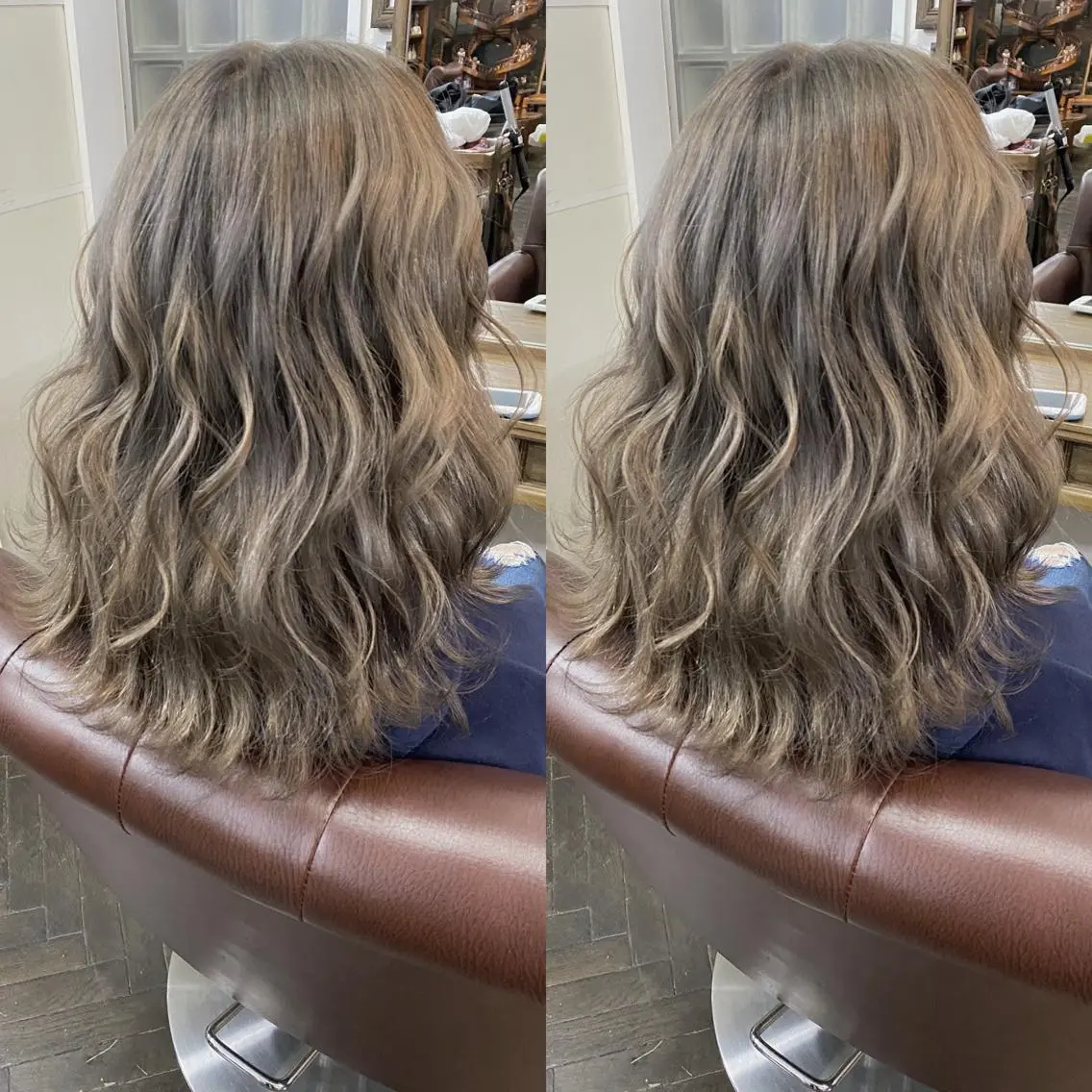 セミロング カラー バレイヤージュ ブリーチ ブロンド ダブルカラー イヤリングカラー ヘアカラー モモカ/ハイトーン /バレイヤージュのヘアスタイル