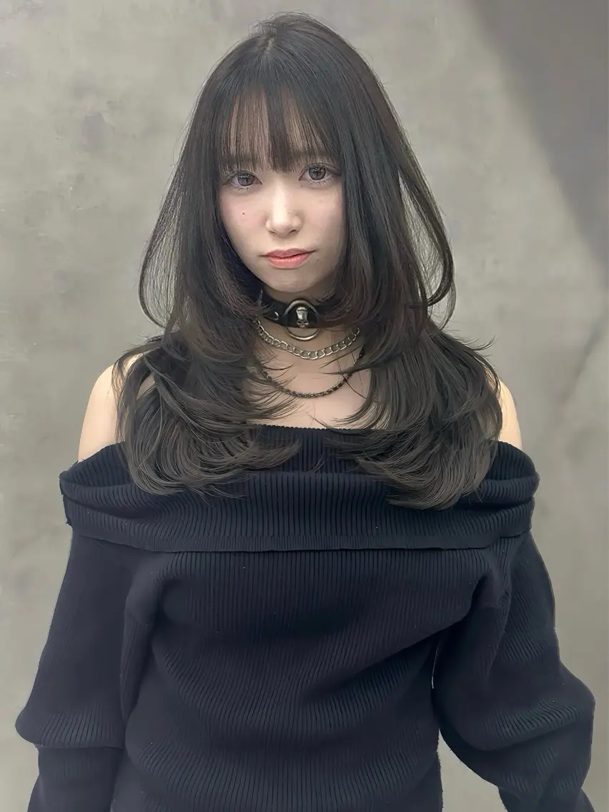 ロング ボブ くびれヘア ハッシュカット 髪質改善 韓国風ヘア カット ヘアカラー 髪質改善 似合わカットTodaのヘアスタイル