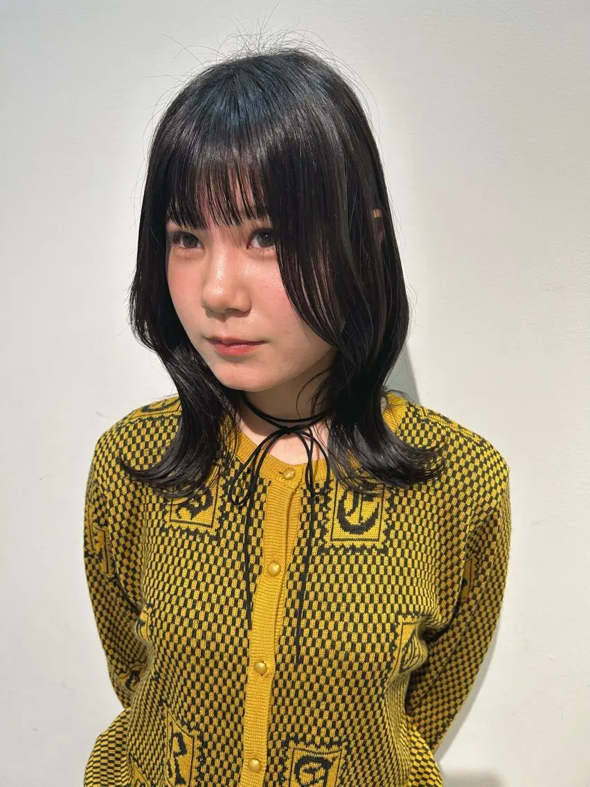 ミディアム カラー 黒髪 レイヤーカット 外ハネヘア カット ヘアカラー トリートメント 髪質改善/レイヤー/ お顔まわり/Ami.のヘアスタイル