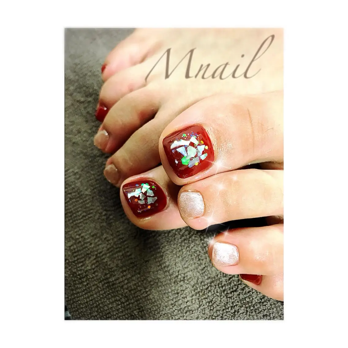 ネイル ボルドー ラメ(グリッター) ピンク ピンクベージュ M nail 市原市ちはら台のネイルデザイン