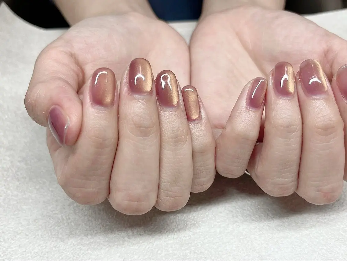 ネイル ジェルネイル ゴールド 韓国ネイル マグネットネイル ピンク nail salon kicchiのネイルデザイン
