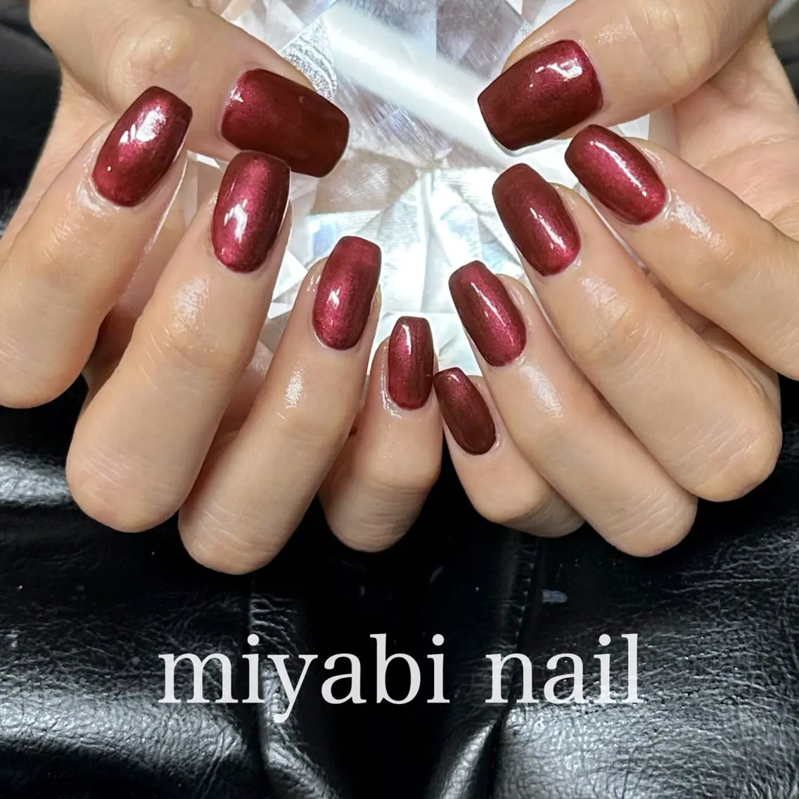 ネイル ボルドー 持ち込み ワンカラーネイル スクエアネイル 冬ネイル ハンドネイル miyabi nail 桂川駅近くのネイルデザイン