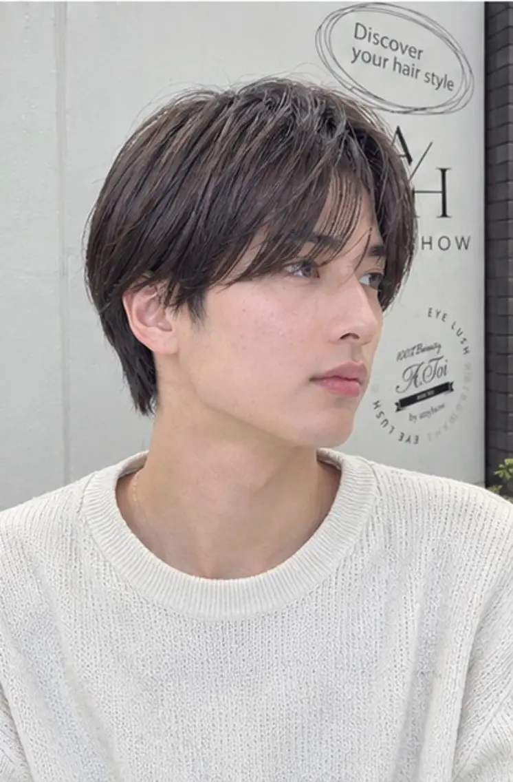ミディアム カラー パーマ メンズ ビジネス センターパート 顔周りカット 池田達也anyhow /店長のヘアスタイル