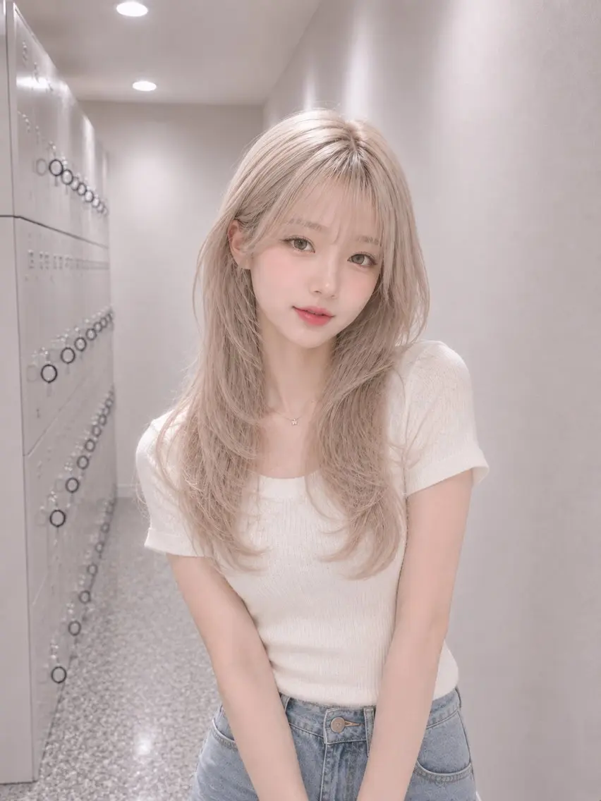 ロング カラー ベージュカラー ホワイトベージュ 髪質改善 レイヤーカット ヘアカラー トリートメント ハイトーン/ホワイト /ブルー/りくとのヘアスタイル