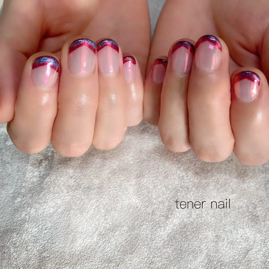 ネイル オーロラネイル フレンチネイル ピンク ハンドネイル テネルネイル tener nailのネイルデザイン