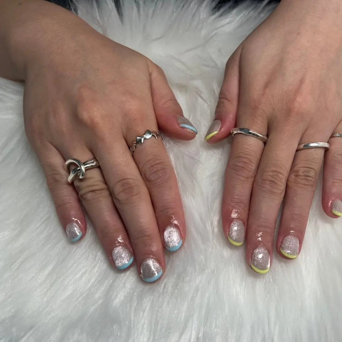 ネイル フレンチネイル マグネットネイル シルバー ハンドネイル Nail Salon Lindaのネイルデザイン