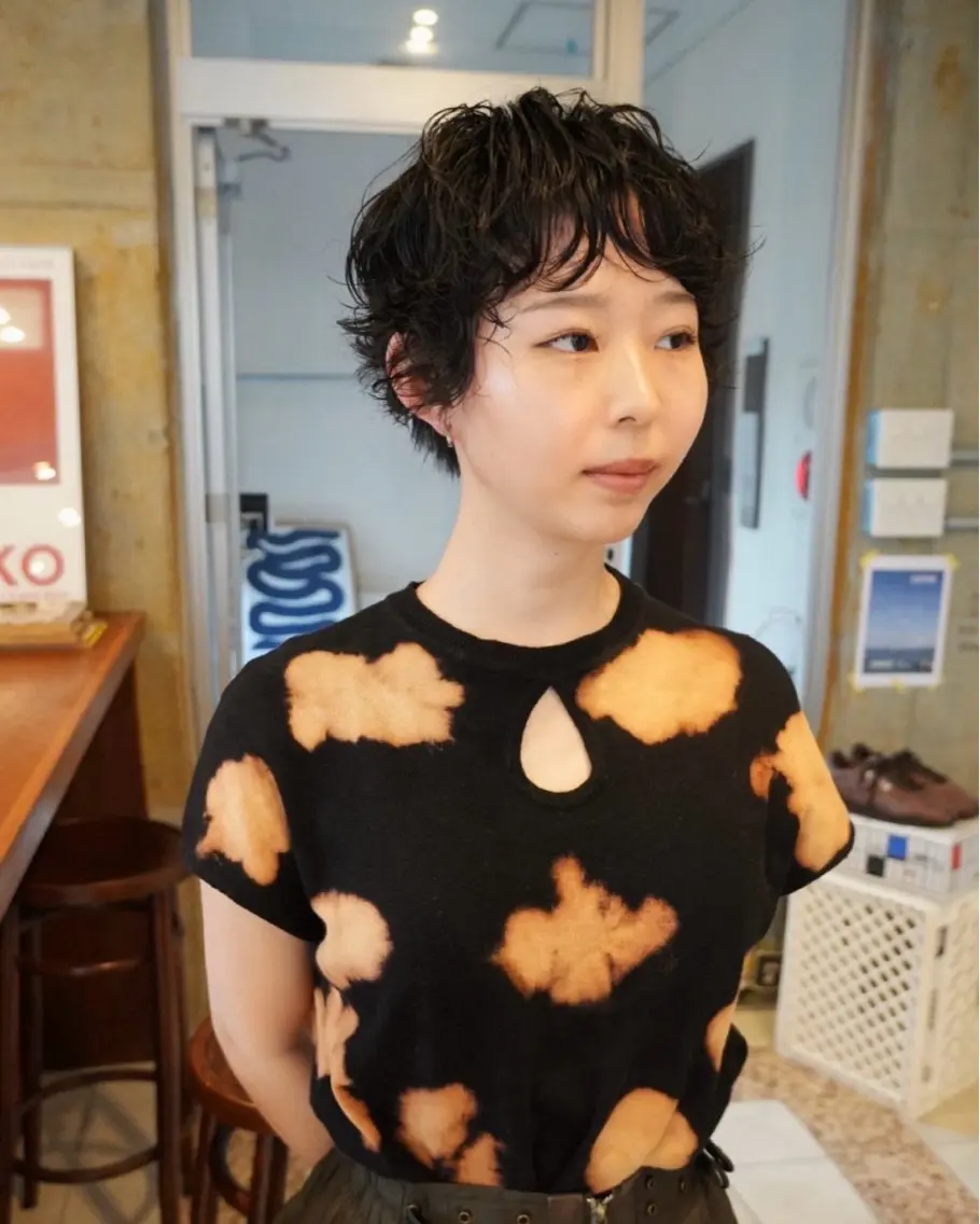 ショート パーマ パーマ ウチミズ サヤカのヘアスタイル