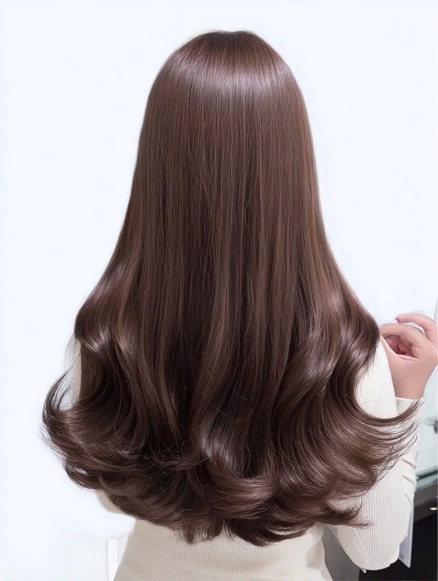 ロング 縮毛矯正 絶対綺麗な暖色カラー 🎯あります✨増渕✨のヘアスタイル