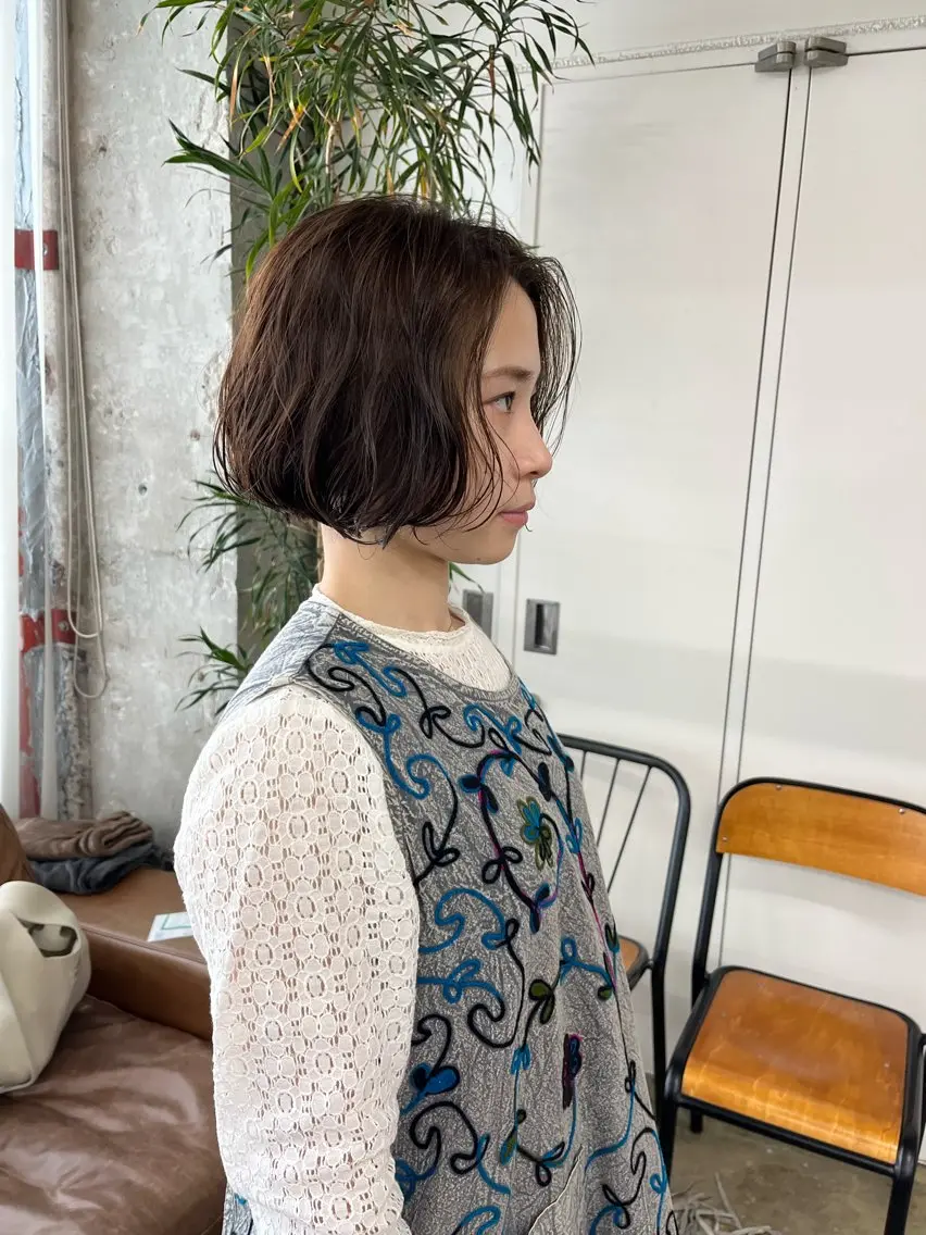 ミディアム カラー パーマ ミディアムパーマ ボブ カット ヘアカラー パーマ 小木曽智美 /ボブ/ショートのヘアスタイル