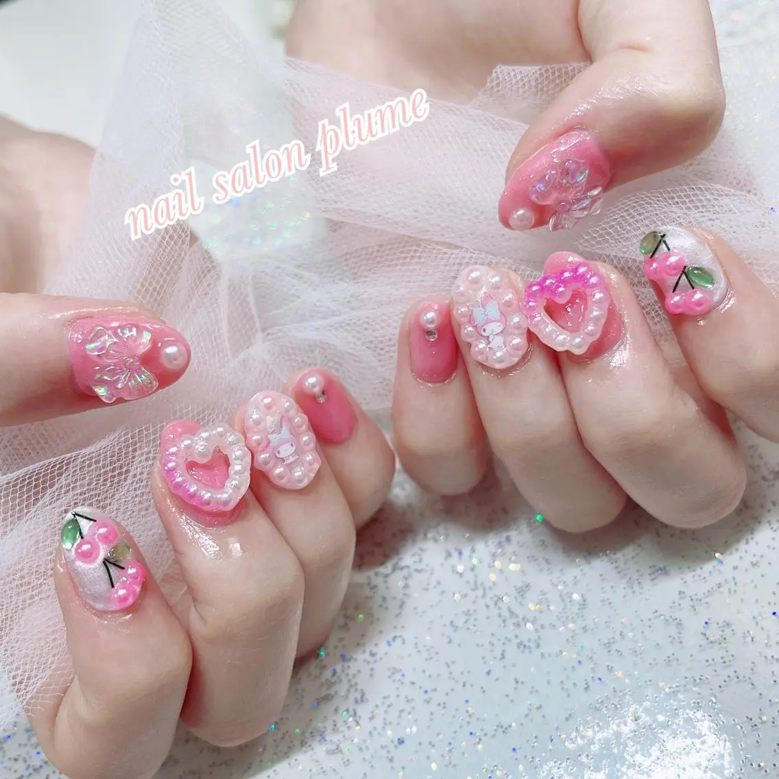 ネイル アートネイル オーロラネイル ガーリー ハート キラキラネイル ハンドネイル plume nail ☆韓国ネイルのネイルデザイン