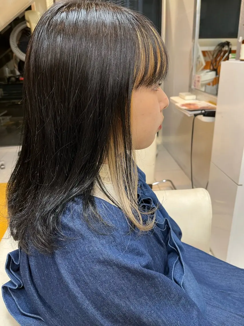 ミディアム カラー ミストバング ブリーチ 柳川 玲也のヘアスタイル