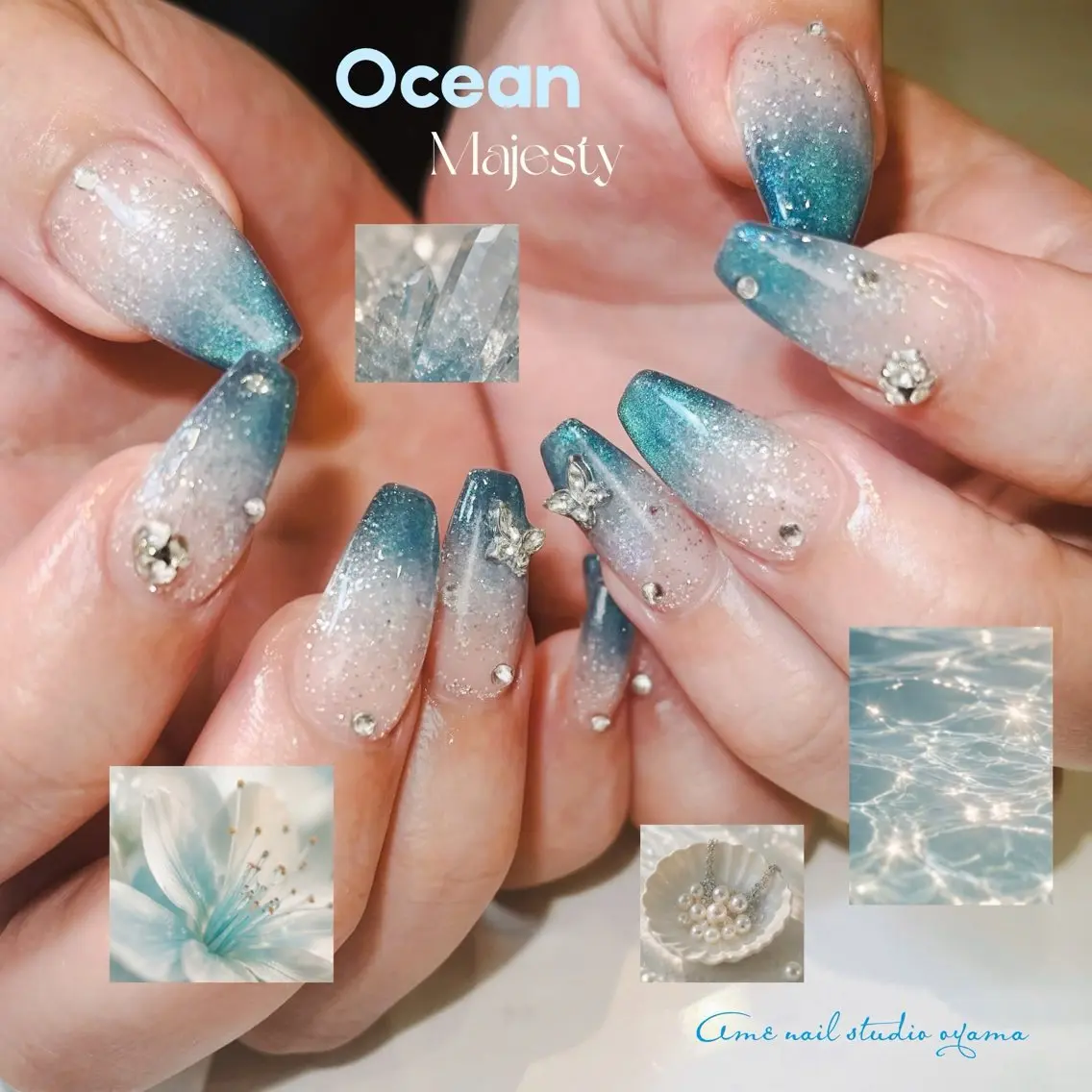 ネイル ブルー ラメ(グリッター) ハンドネイル ハンドケア AME NAIL STUDIO小山店のネイルデザイン