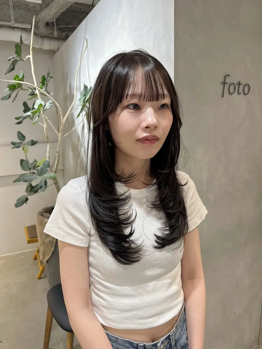 セミロング カット ヘアカラー トリートメント 100%可愛い顔周り 💓レイヤー/しずくのヘアスタイル