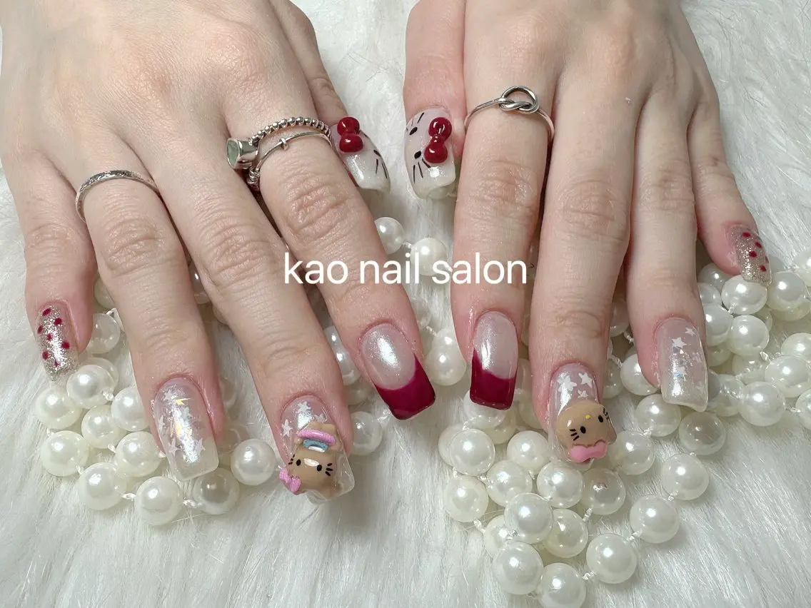 ネイル チークネイル 長さ出し フレンチネイル ジェルネイル ガラスフレンチ ハンドネイル kao nail マグネット/長さだしのネイルデザイン