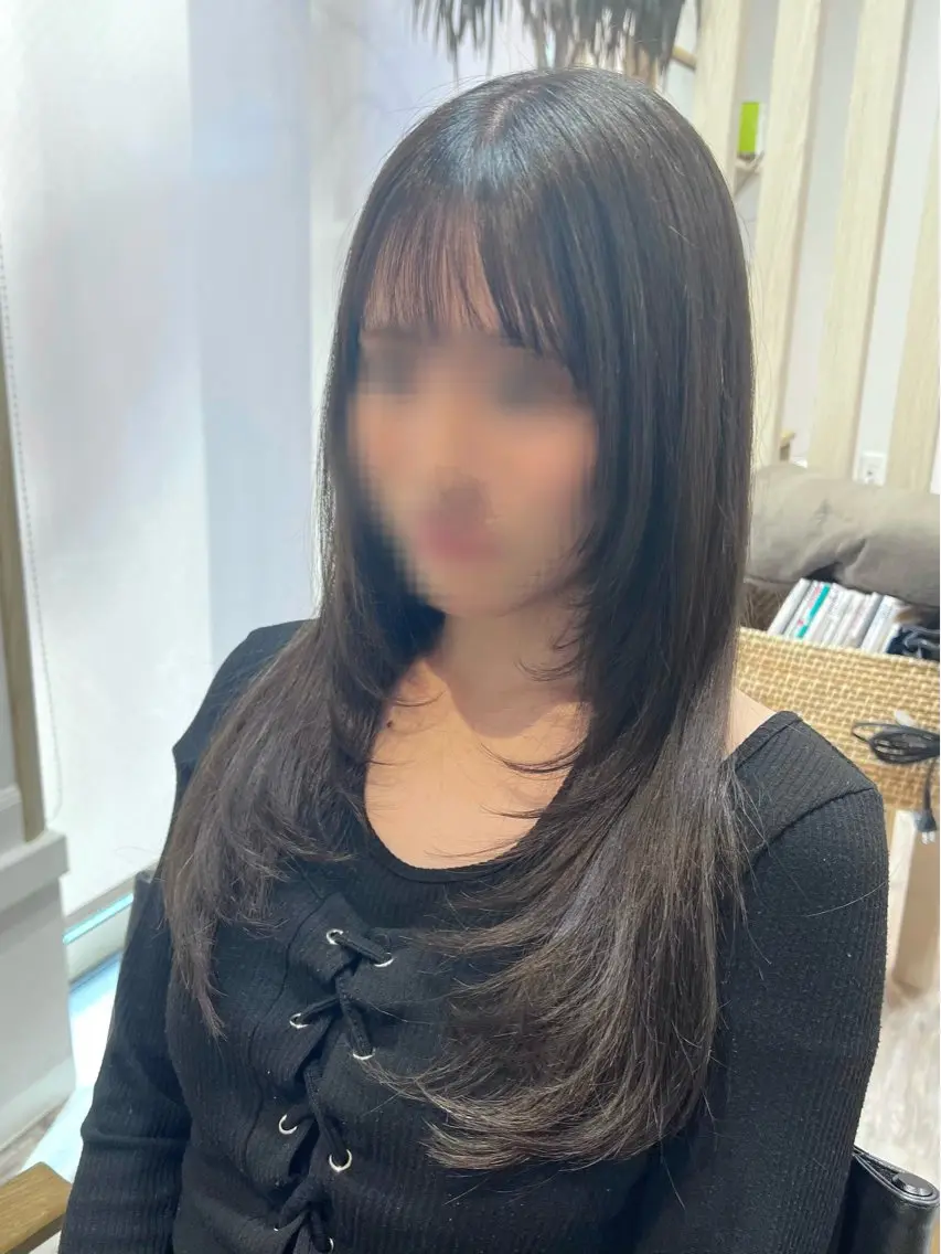 ロング 顔まわりレイヤー 顔周りカット レイヤーカット カット ヘアカラー トリートメント 艶髪/レイヤー/ ツグミのヘアスタイル